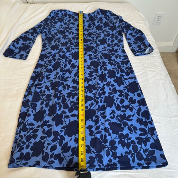 Talbots 1X Floral Midi Dress Long Sleeve Blue Navy Pullover Office Bussiness - Picture 13 of 15